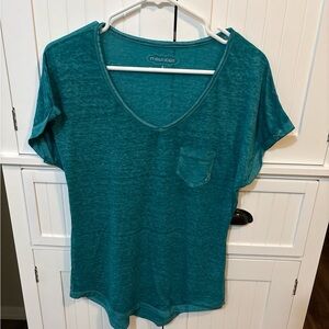 Maurices Teal Sheer Burnout V-Neck Pocket Tee Size S
